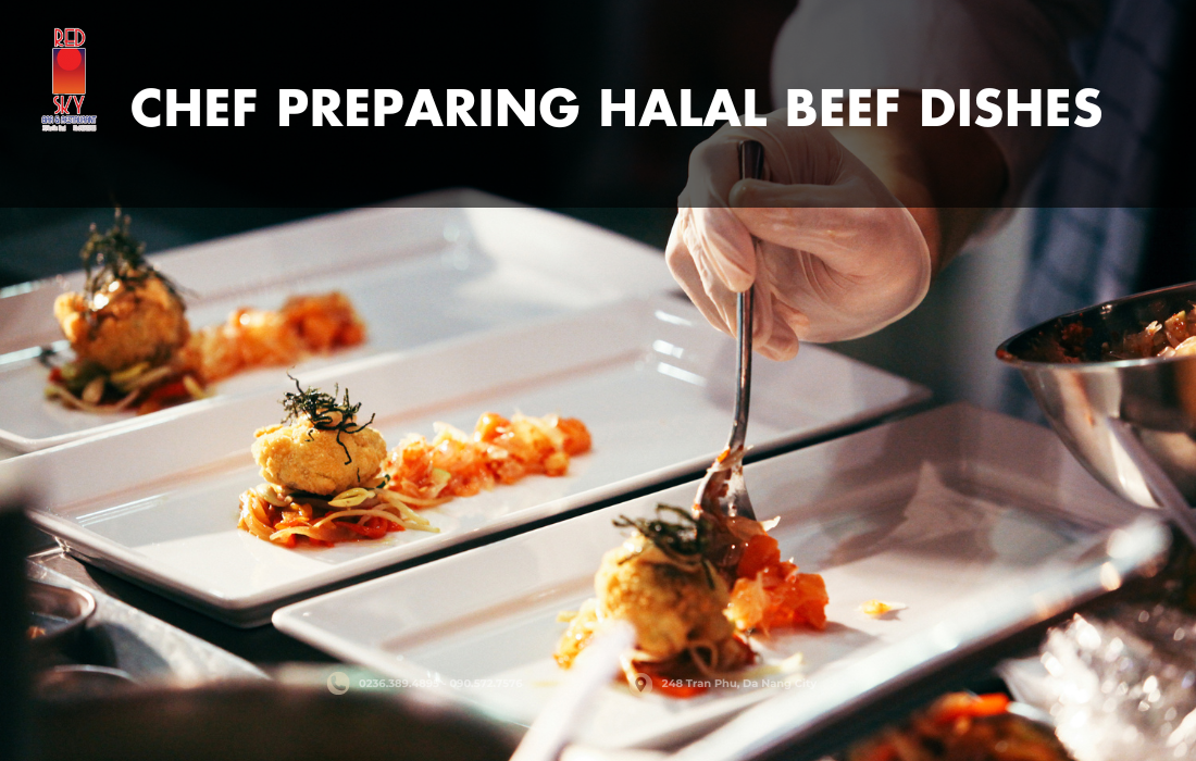 Chef preparing Halal beef dishes