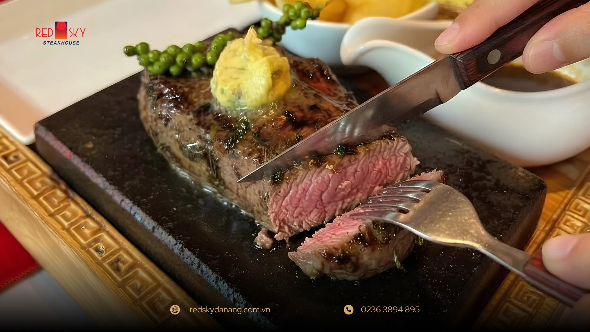 Medium-rare tenderloin steak at Red Sky Steakhouse